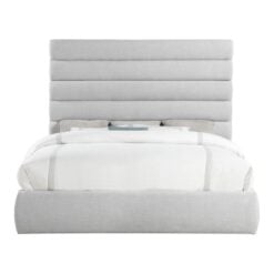 Adam Linen Textured Fabric Upholstered King Bed In Grey