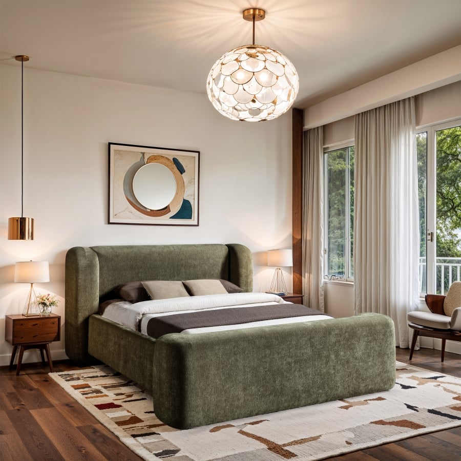 Modena Chenille Fabric Upholstered Full Bed In Green - Image 9