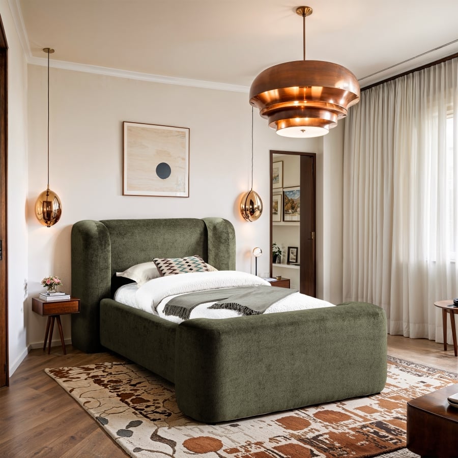 Modena Chenille Fabric Upholstered Twin Bed In Green - Image 9