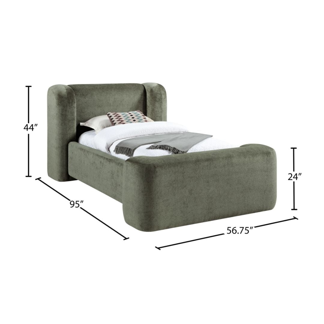 Modena Chenille Fabric Upholstered Twin Bed In Green - Image 8