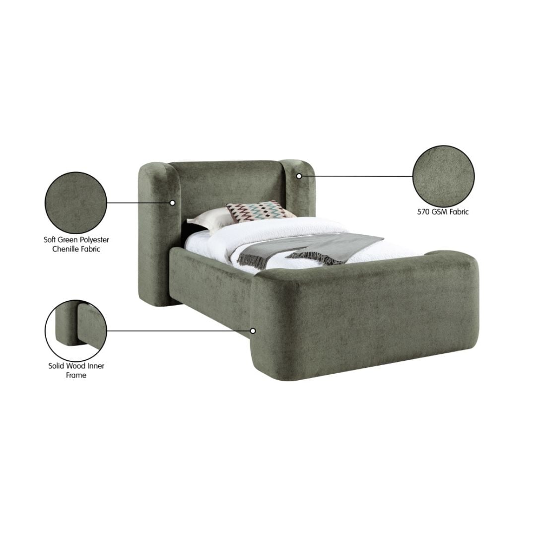 Modena Chenille Fabric Upholstered Twin Bed In Green - Image 7