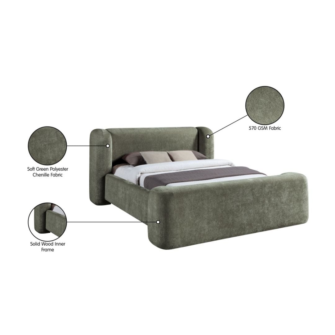 Modena Chenille Fabric Upholstered Full Bed In Green - Image 7