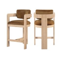 Alternative view of Sacha Velvet Upholstered Counter Stool In Saddle