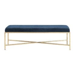 Valley Chenille Fabric Upholstered Bench In Navy