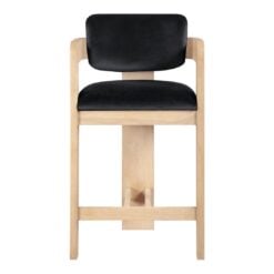 Sacha Velvet Upholstered Counter Stool In Black