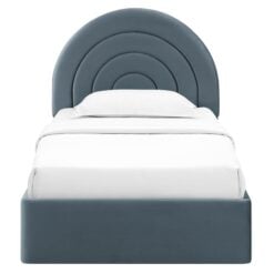 Solana Arched Performance Velvet Twin Platform Bed In Cadet Blue