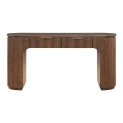 Astrid Solid Wood And Oak Veneer Desk In Brown
