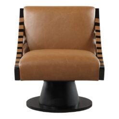 Millwin Vegan Leather Upholstered Swivel Accent Chair In Cognac