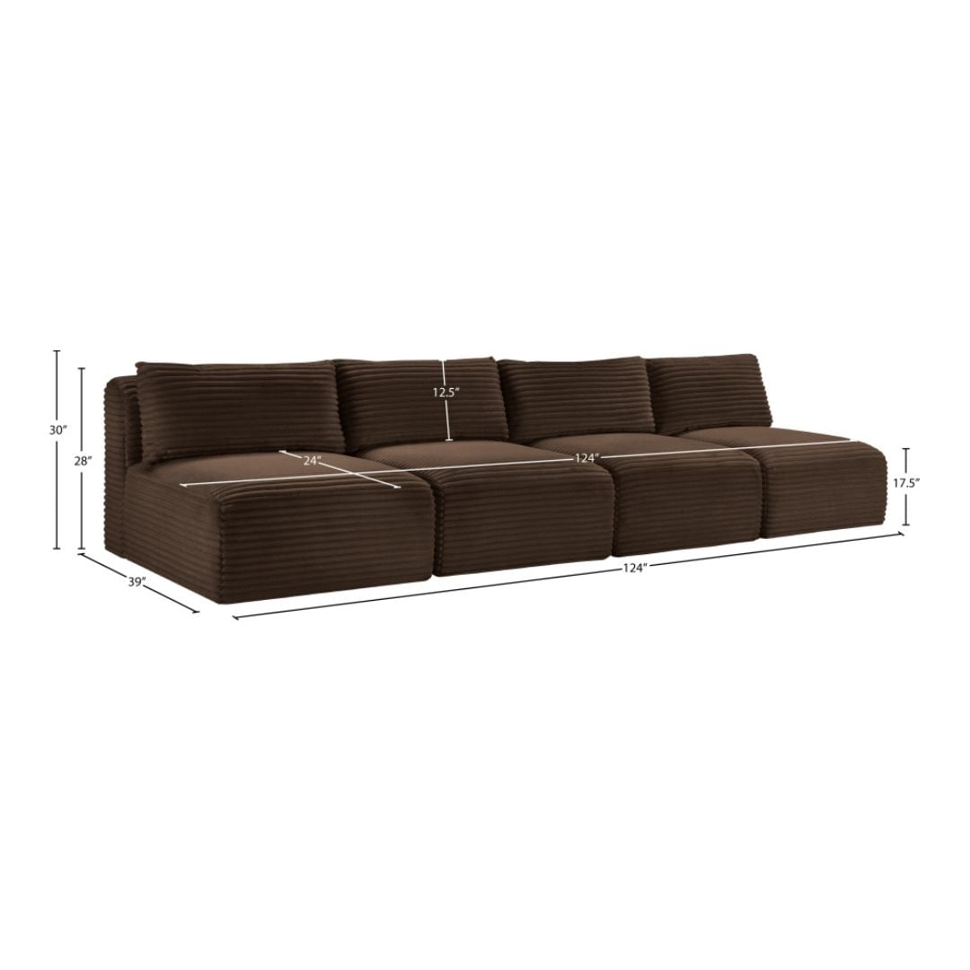Shaggy 124" Corduroy Performance Fabric Upholstered Modular Sofa In Brown - Image 10