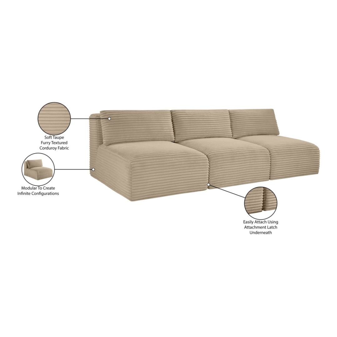 Shaggy 93" Corduroy Performance Fabric Upholstered Modular Sofa In Taupe - Image 9