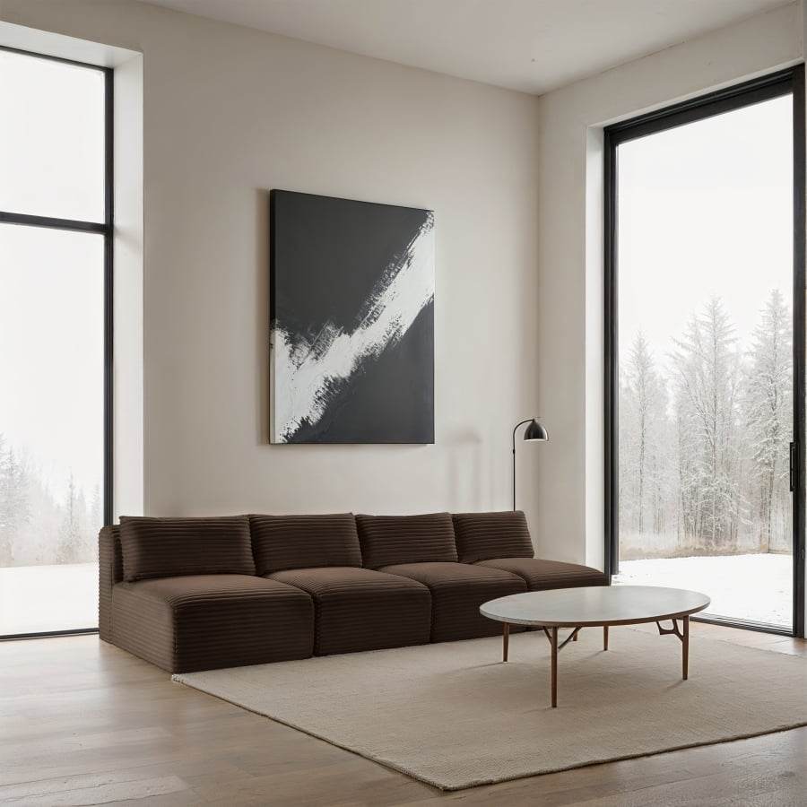 Shaggy 124" Corduroy Performance Fabric Upholstered Modular Sofa In Brown - Image 11