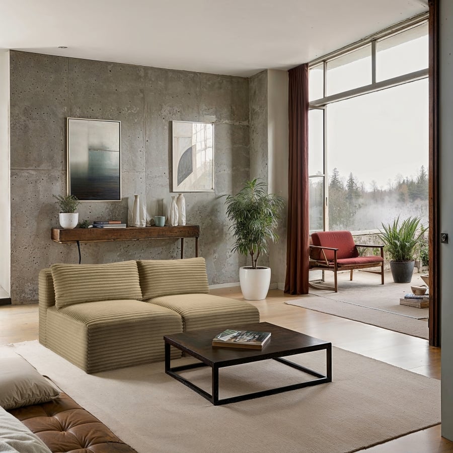 Shaggy 62" Corduroy Performance Fabric Upholstered Modular Loveseat In Camel - Image 10