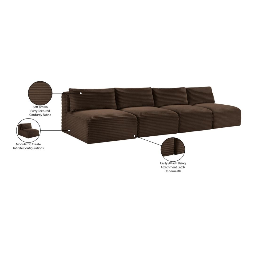 Shaggy 124" Corduroy Performance Fabric Upholstered Modular Sofa In Brown - Image 9
