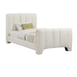 Camila Chenille Fabric Upholstered Twin Bed In Cream