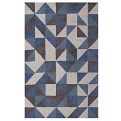 Kahula Geometric Triangle Mosaic 8' x 10' Area Rug In Blue White and Gray