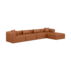 Alternative view of Cube 144" Vegan Leather Upholstered 5pc. Modular Sectional In Cognac
