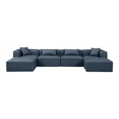 Cube 144" Vegan Leather Upholstered 6pc. Modular Sectional In Navy