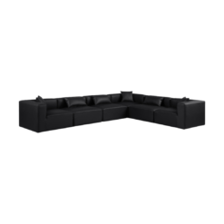 Cube 144" Vegan Leather Upholstered 6pc. Modular Sectional In Black