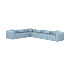 Cube 144" Vegan Leather Upholstered 6pc. Modular Sectional In Light Blue