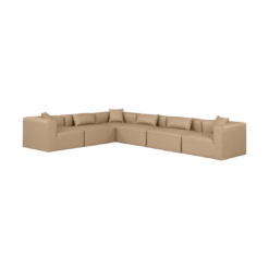 Cube 144" Vegan Leather Upholstered 6pc. Modular Sectional In Tan