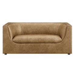 Hilda 67" Curved Back Vegan Leather Loveseat In Toast